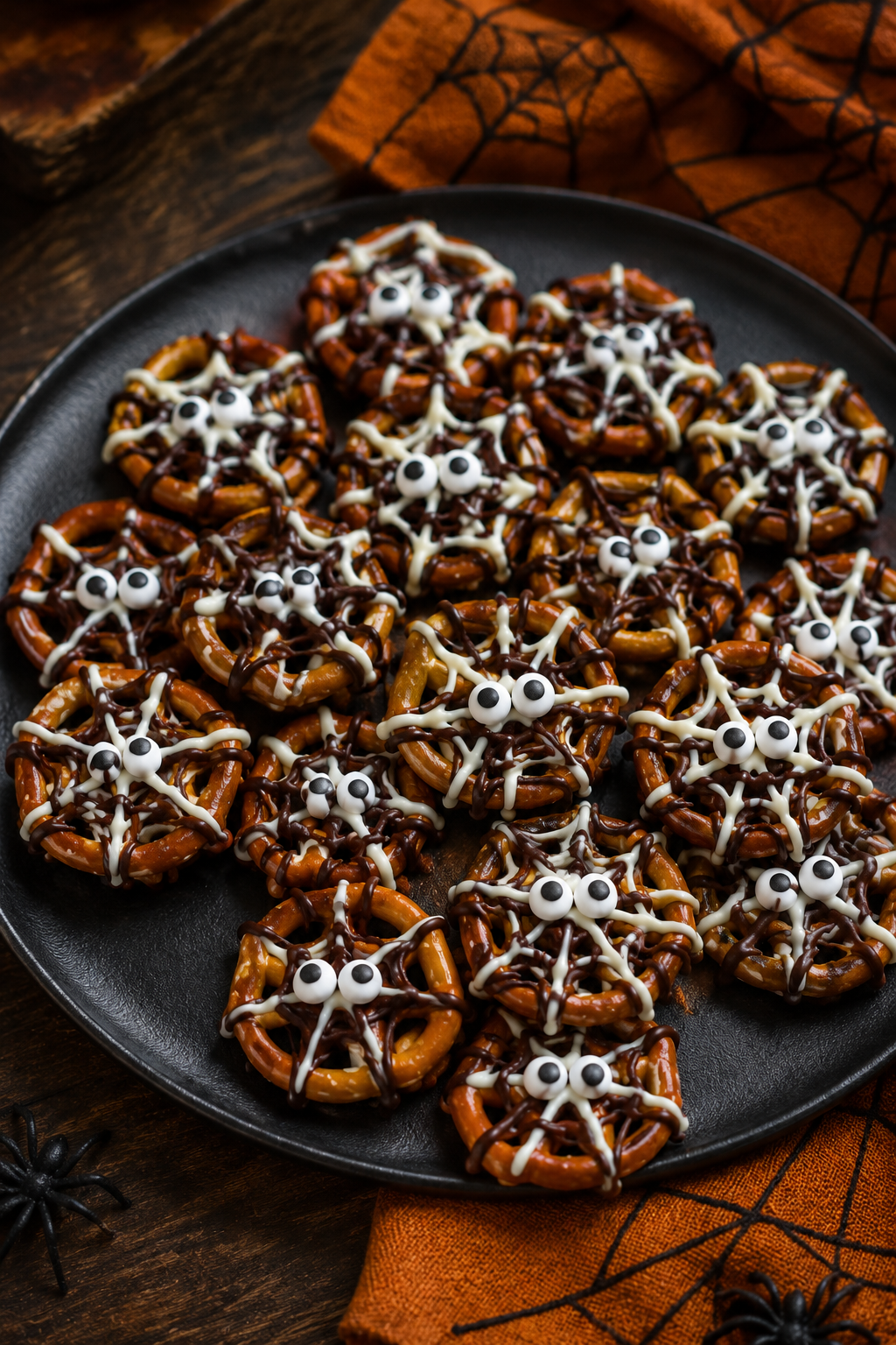 Chocolate Spiderweb Pretzels